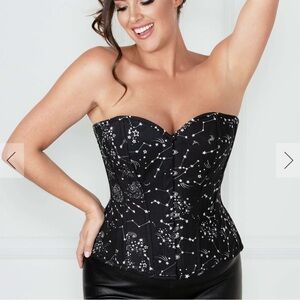 CORSET STORY ASTRONOMY BLACK OVERBUST COTTON CORSET SIZE 34” NWT